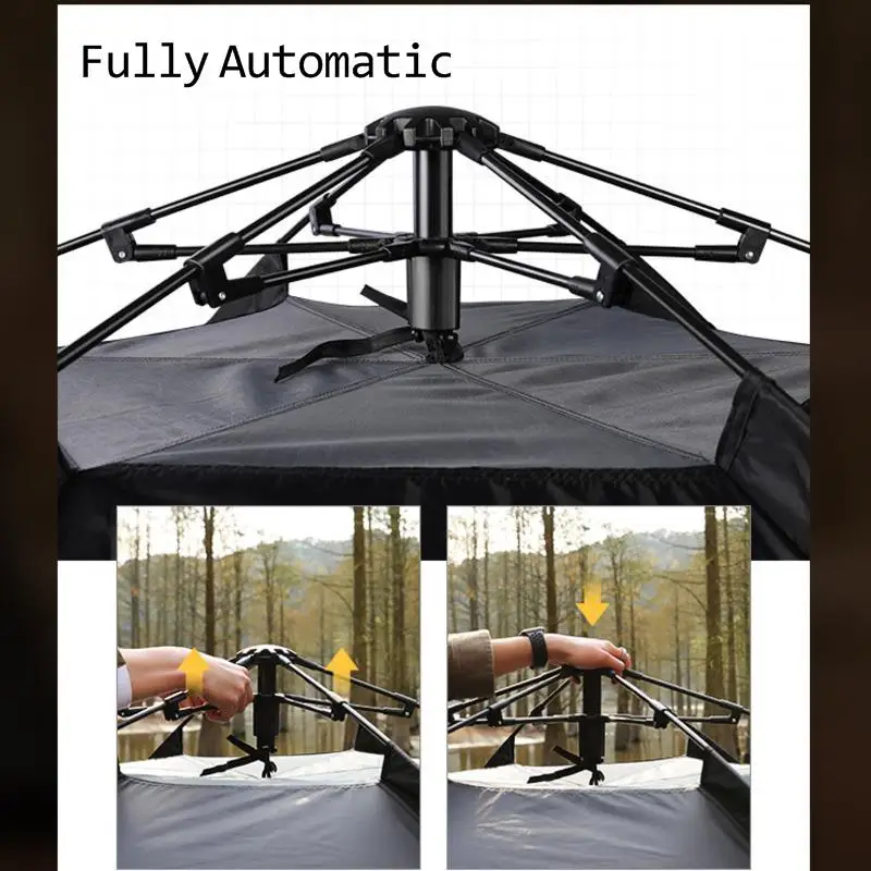 4-5 Person Automatic Camping Tent Outdoor Quickly Open Hexagonal Tent Beach Travel Black Tent Waterproof Big Space Camping Tent