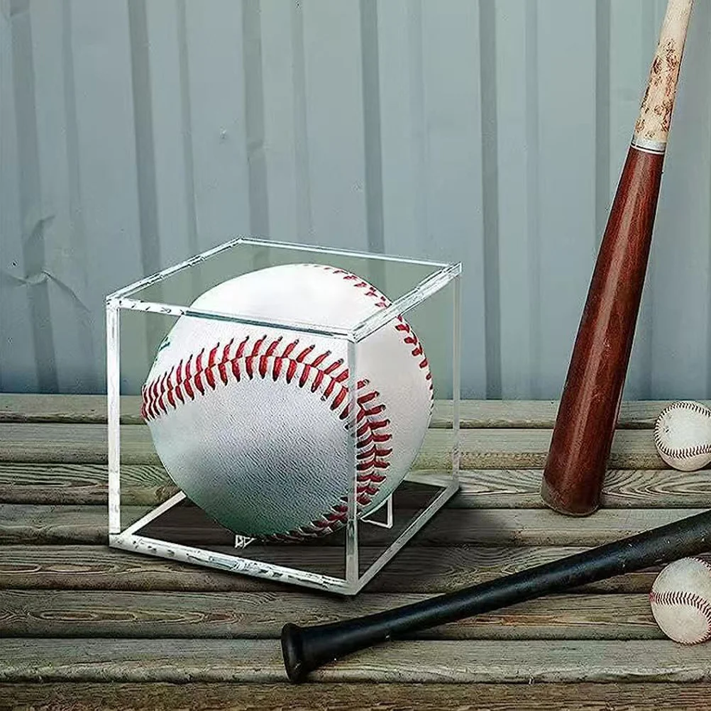

3Pcs Clear Acrylic Display Case with Stand Baseball Holder Transparent Cube for Signed Balls Protects Autograph Stable Base