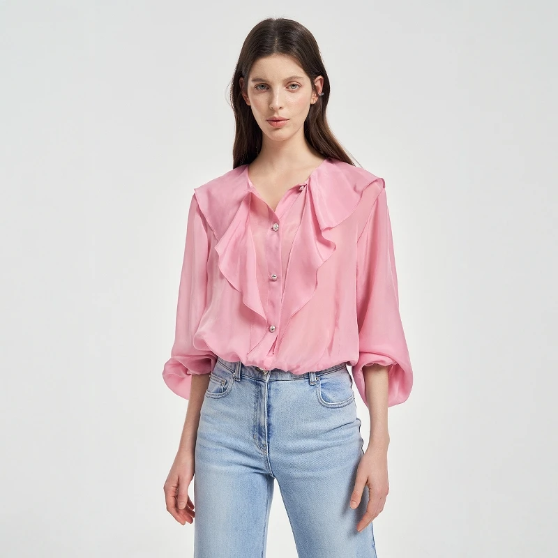 

Ele Lady Light Long Sve V-Ne irt Spring Original Design Pure Color Button Closure Other Material 00%