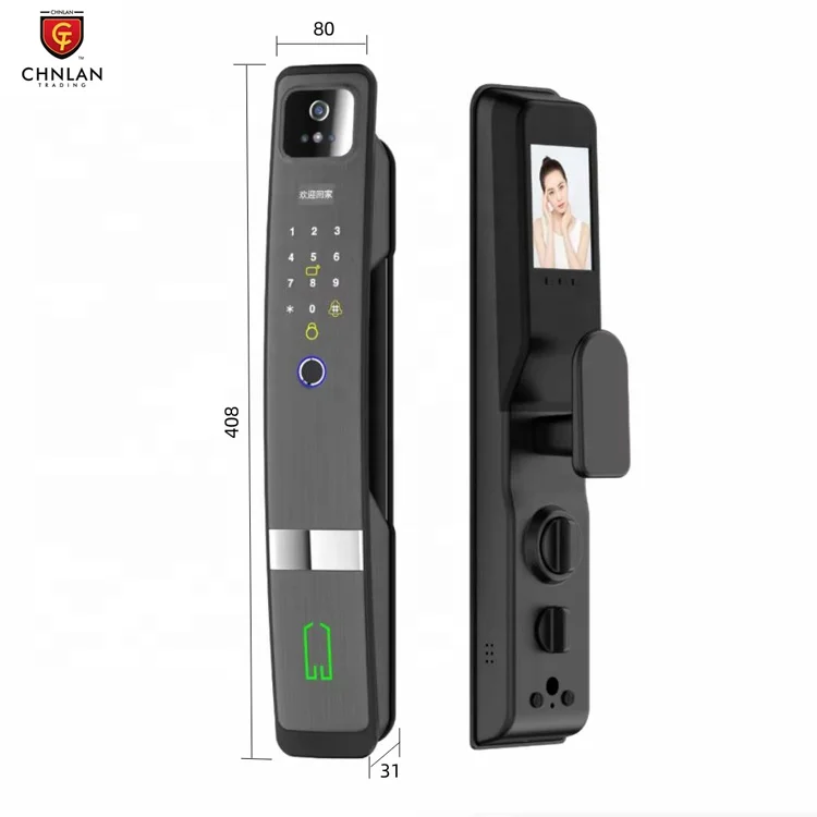 Tuya WiFi Remote Control Electronic 3D Face Recognition Smart Door Lock with Camera Screen Fingerprint and Peephole