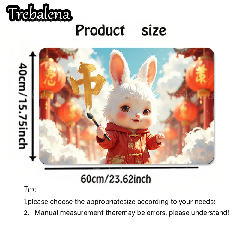 1 قطعة حصيرة باب ترحيب أرنب لطيف في الأحمر زي ممسحة السنة الصينية الجديدة زينة للمنزل