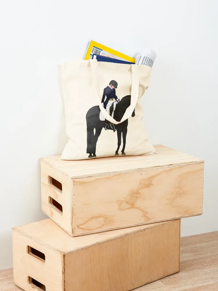 أسود Dressage الحصان وراكب تحية حمل حقيبة قماش حمل حقائب النساء قماش حقيبة كتف حمل حقيبة قماش #4