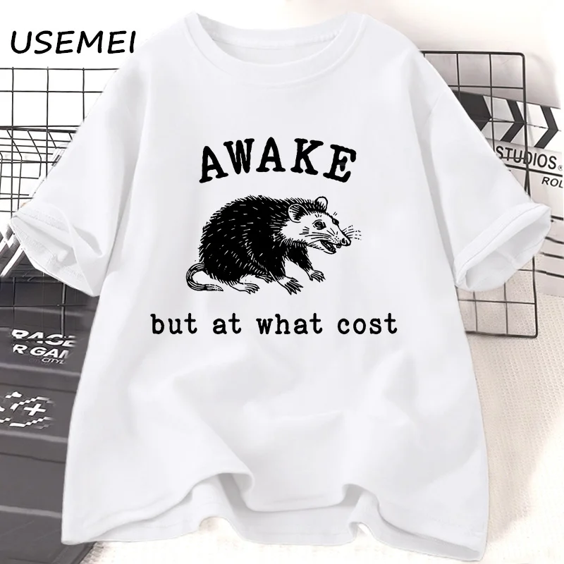 Awake But At What Cost Retro T-Shirt Funny Possum graphic T-shirs Sarcastic Sayings t Shirt Vintage 90s Rat Meme tshirt Tee