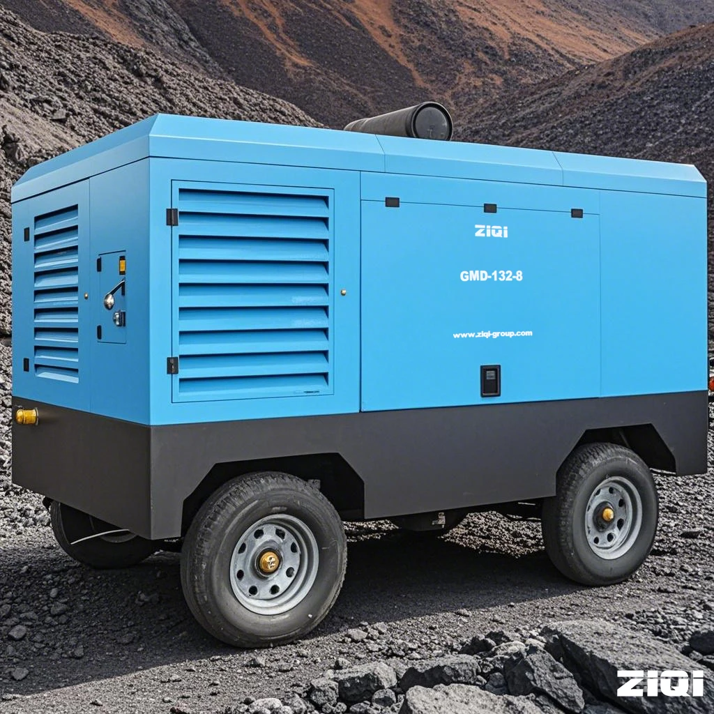 CE Approved 425CFM 150HP 1MPA 3-Phase Two-Wheel Towable Diesel Power Portable Air Compressors Oil-Free For Civil Engineering