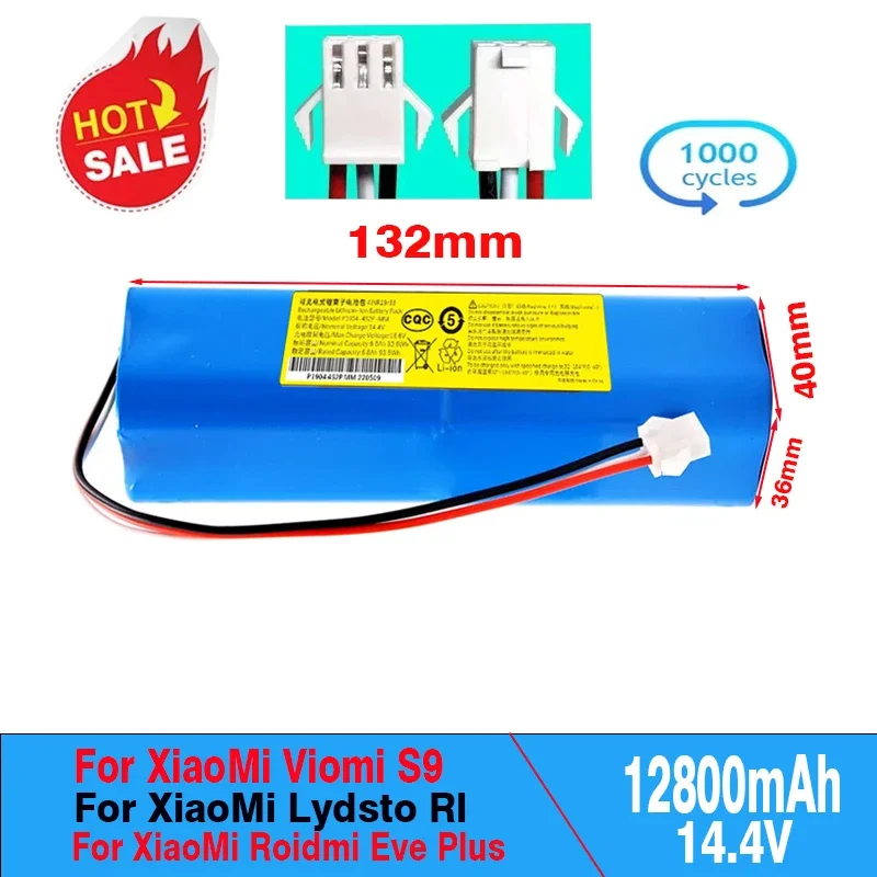 

For XiaoMi Lydsto R1 Viomi S9 Roidmi Eve Plus 14.4V 12800mAh Rechargeable Li-ion Battery Robot Vacuum Cleaner R1 Battery Pack