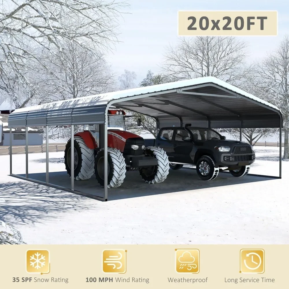 

20' x 20' Heavy Duty Canopy for Garage, Outdoor Carport, Car Garage Shelter with Innovative Assembly Metal Roof and Frame