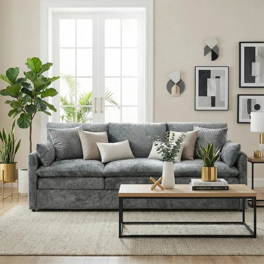 

83" Chenille Cloud Couch, ern Soa 3 Seater, Comy Plush Thick Cushions, ket Springs, Cloud-Like Comort Soas or Small Living Room