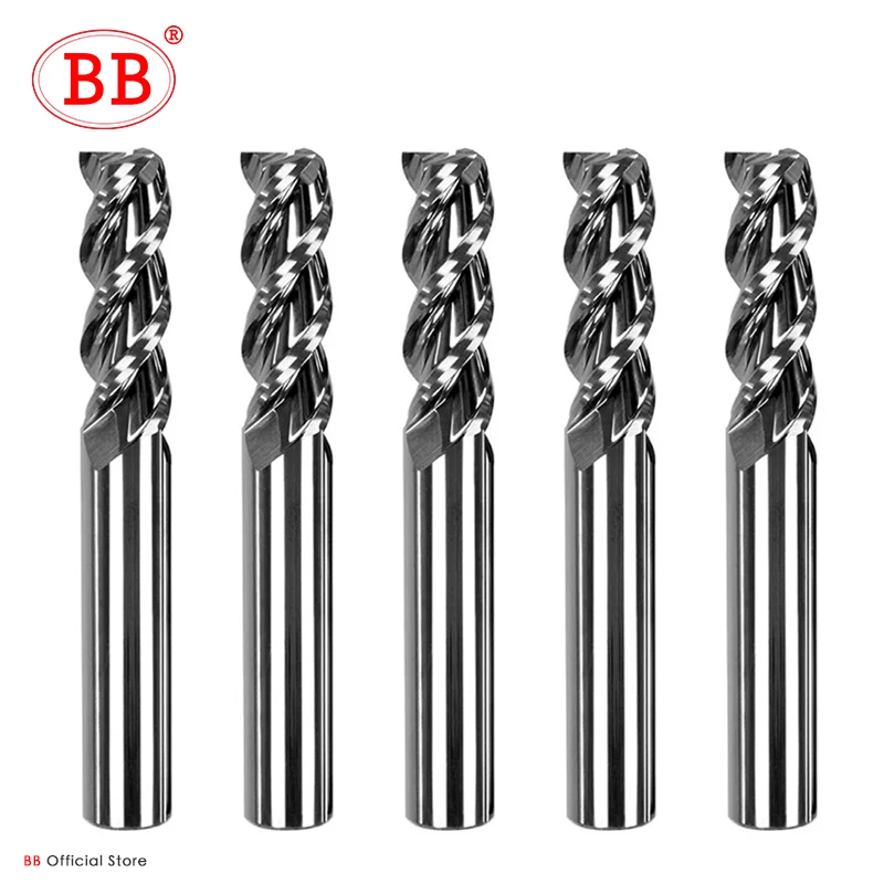 BB 3 Flute Carbide Milling Cutter Tungsten End Mill CNC Tool 1 to 20mm for Aluminum Fiberglass Acrylic Wood Copper Plastic