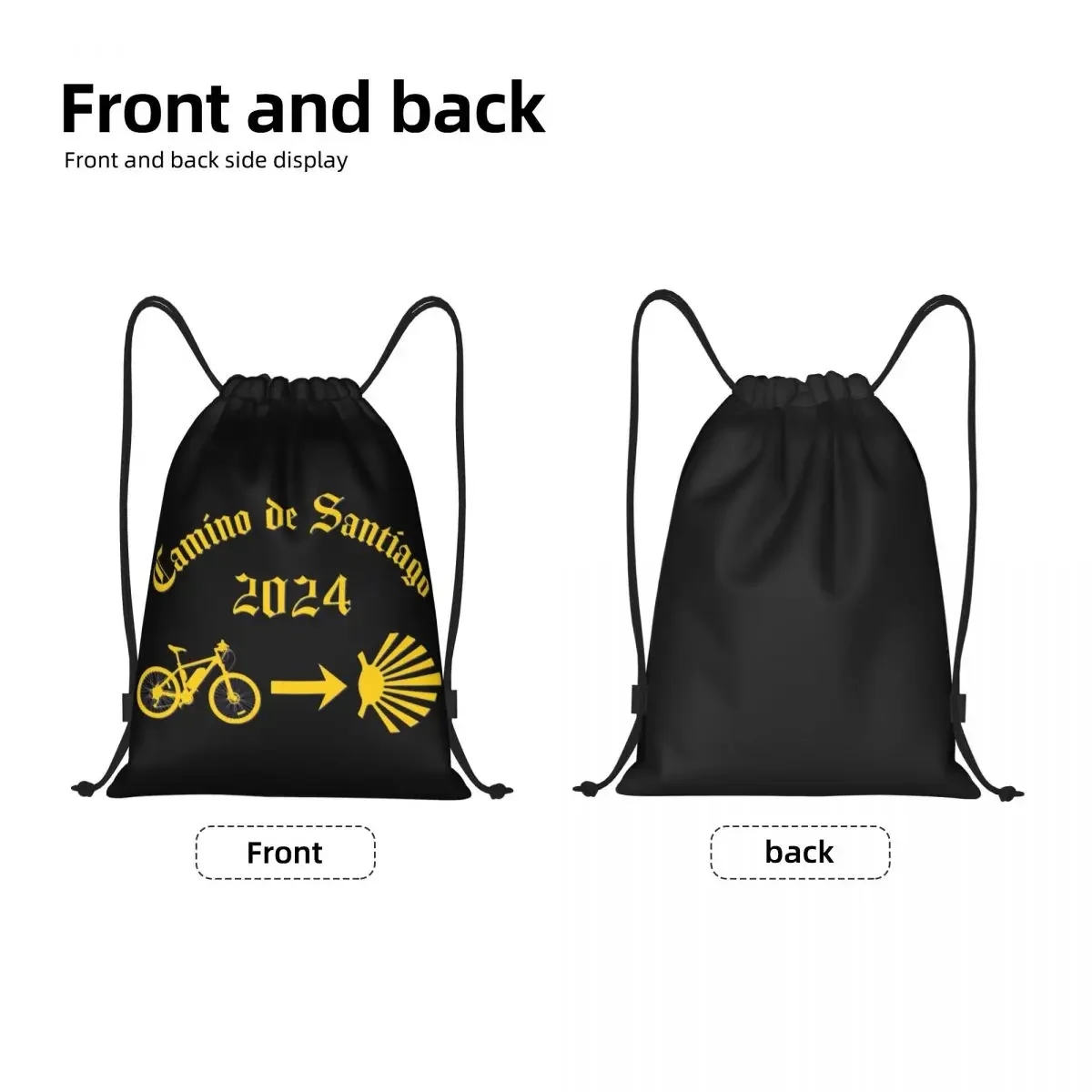 Custom Camino De Santiago Drawstring Bag Training Yoga Backpacks Women Bicycle Yellow Arrow Scallop Shell Sports Gym Sackpack