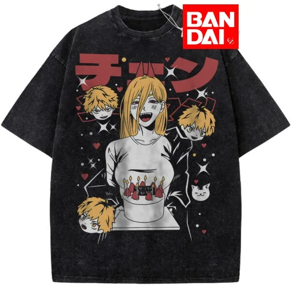 

Chainsaw Man Reze Bomb Devil Acid Wash Oversized Cotton T Shirt 2026 Summer Streetwear Anime Graphic Tee for Men Women