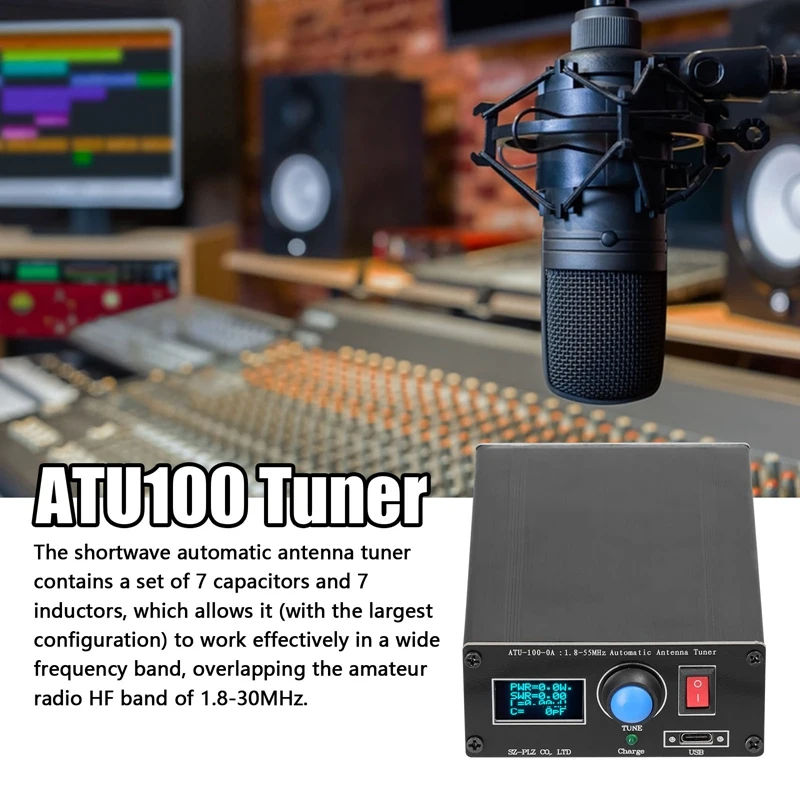 ATU-100-0A 1.8-55Mhz Mini Automatic Antenna Tuner OLED Display Outcase With 1800Mah Battery ATU Antenna Tuner