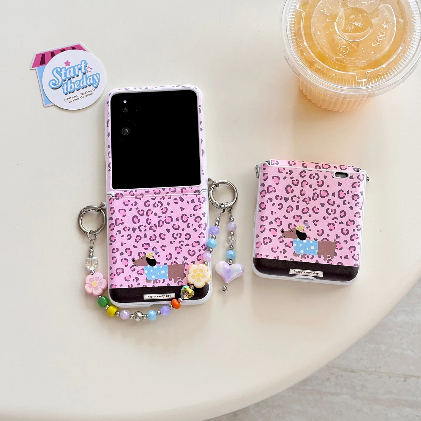 

Back Cover For Xiaomi Mix Flip 1 2 Case Pink Leopard Dachshund Puppy Bracelet Chain Shockproof Phone Case