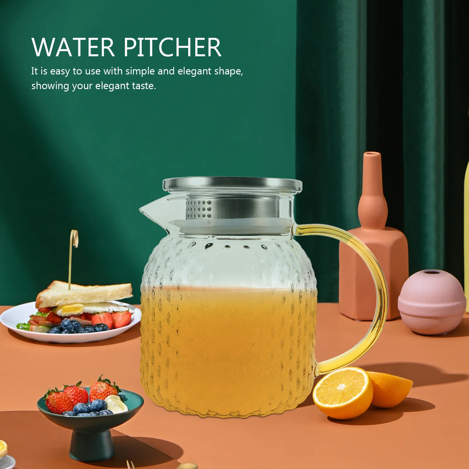 

Glass Water Pitcher 1000ml Large Capacity Rice Grain Teapot Clear Glass Kitchen Cooling Pot Juice Container