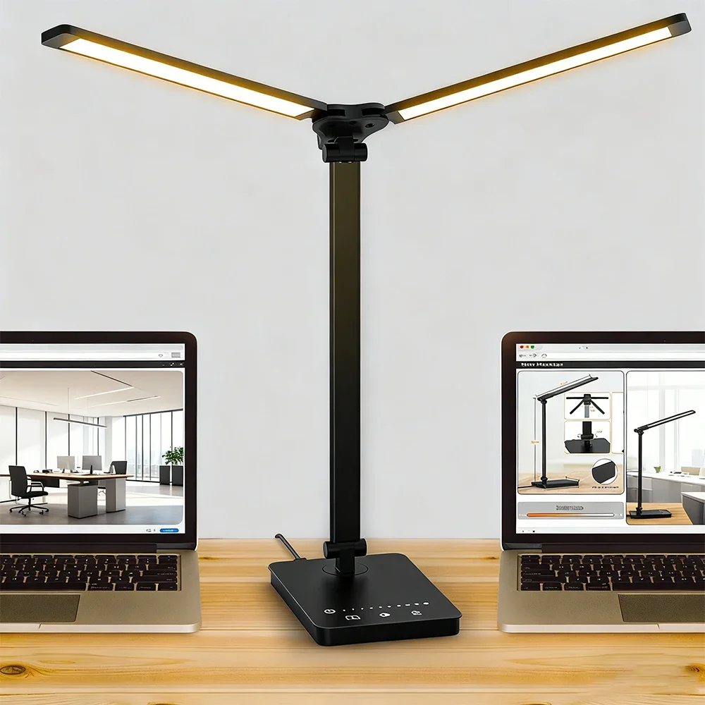 

Светодиодный рабочий светильник с двумя поворотными рычагами, уход за глазами, сенсорная панель для легкого управления затемнением, настольные лампы для домашнего офиса, настольная лампа