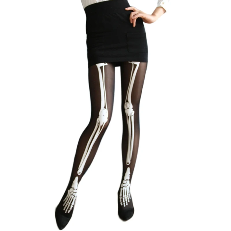 Fashion Skeleton Women Leggings Cosplay Sexy Elastic Skinny Pants Holloween Sock