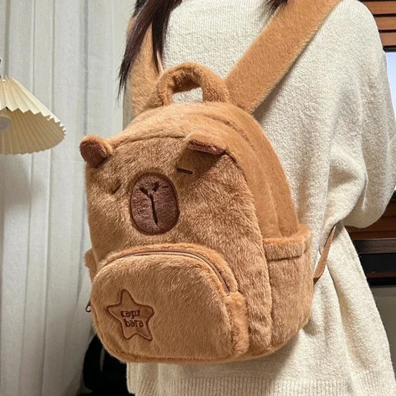 Student School Bag Cute Plush Capybara Bag Casual All-match Fur Bag Large Capacity Backpack Children\'s Bags Plushie Doll