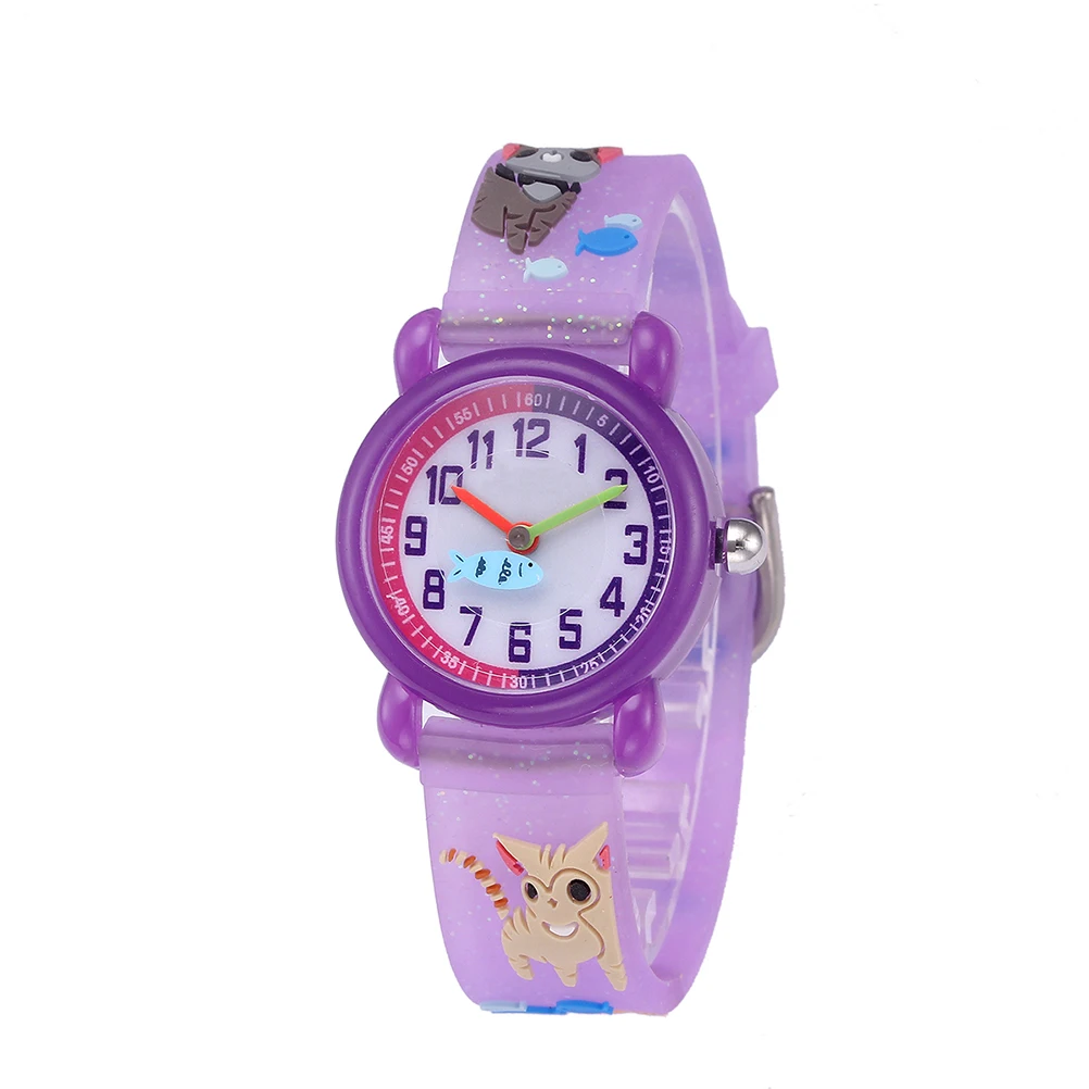Cartoon Kids Watches Purple Creative Child Quartz Wristwatch Durable Adorable Design Lovable Gift For Children Students