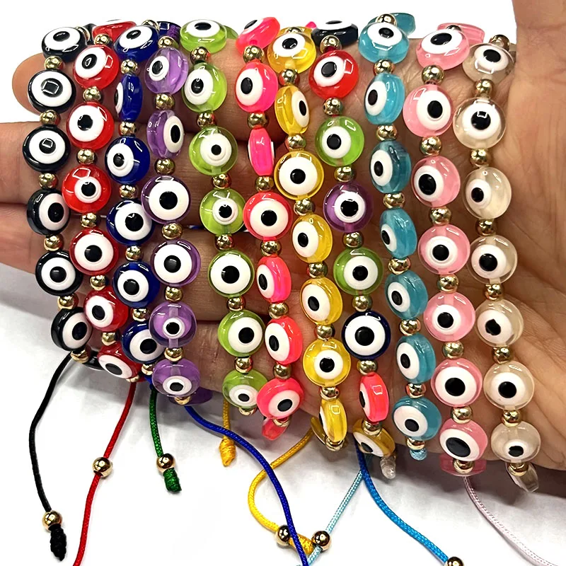 12Pieces Mix Color 9MM Flat Round Resin Eyes Bracelets With Exorcism Protection Available In Variety Of Color Hang Any Accessory