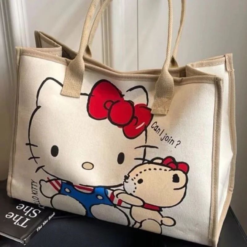 Olá kitty sanrio y2k sacola de lona, bolsa de ombro de lona fofa, bolsa de anime de desenho animado para escola trabalho viagem compras mochila