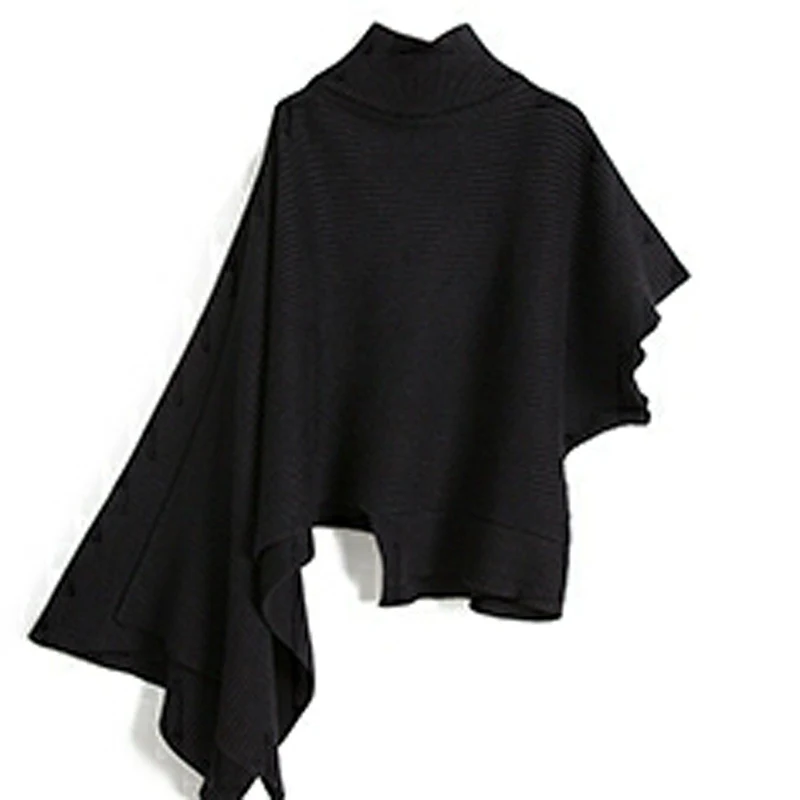 

Long sleeve versatile t-shirt simple spring summer 2024 irregular turtleneck knitted vest irregular shawl top