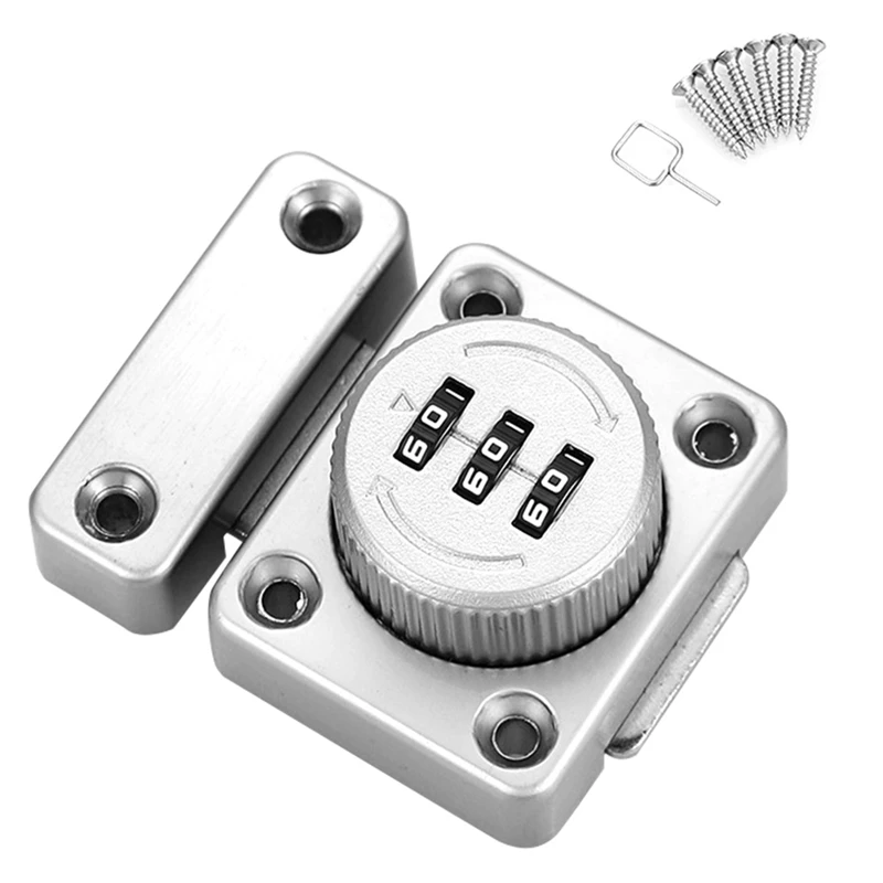 

Cabinet Door Latch Keyless Combination Lock Cabinet Mechanical 3-Digit Passcode Cabinet Lock For Kitchen Cabinet Durable Silver