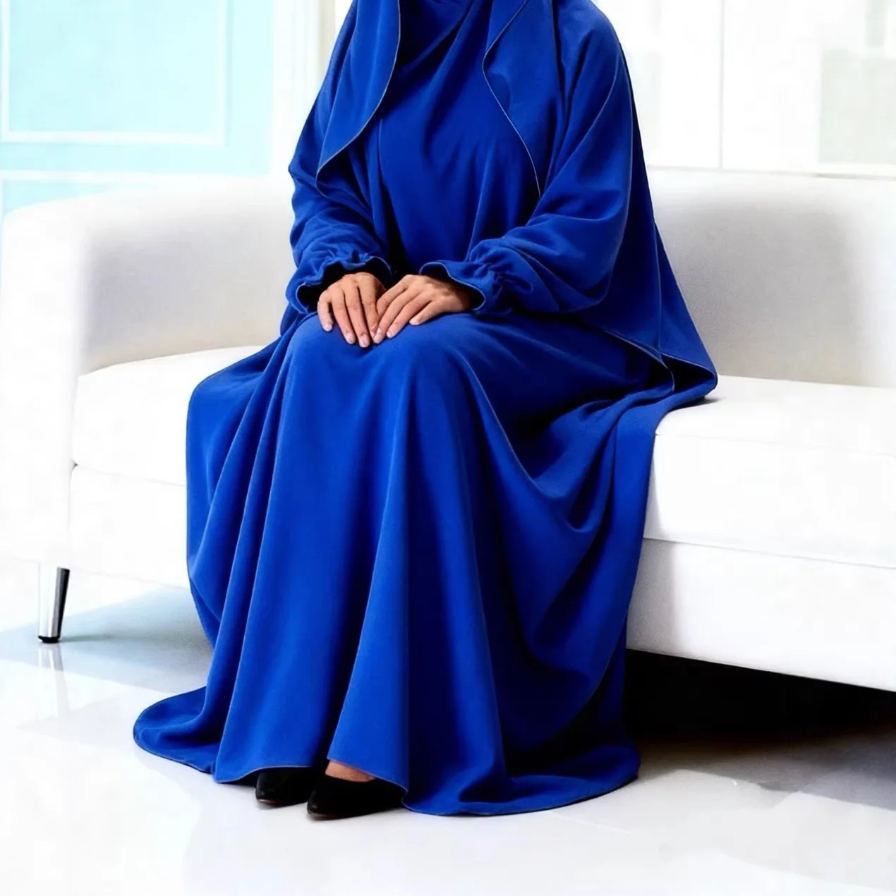 

2PCS Women Eid Hooded Muslim Hijab Dress Set Prayer Garment Robe Abaya Khimar Jalabiya Ramadan Gown Djellaba Islamic Clothing