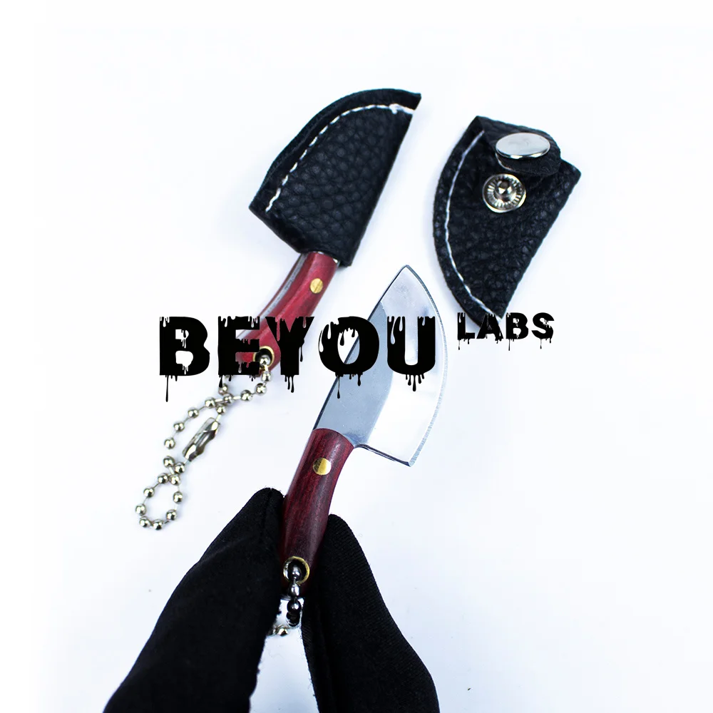 Cigar Accessories Mini Knife Leather Protective Cover Key Chain Sharp Damascus Tiny Pocket Knifes Wooden Handle Kitchen Cooking