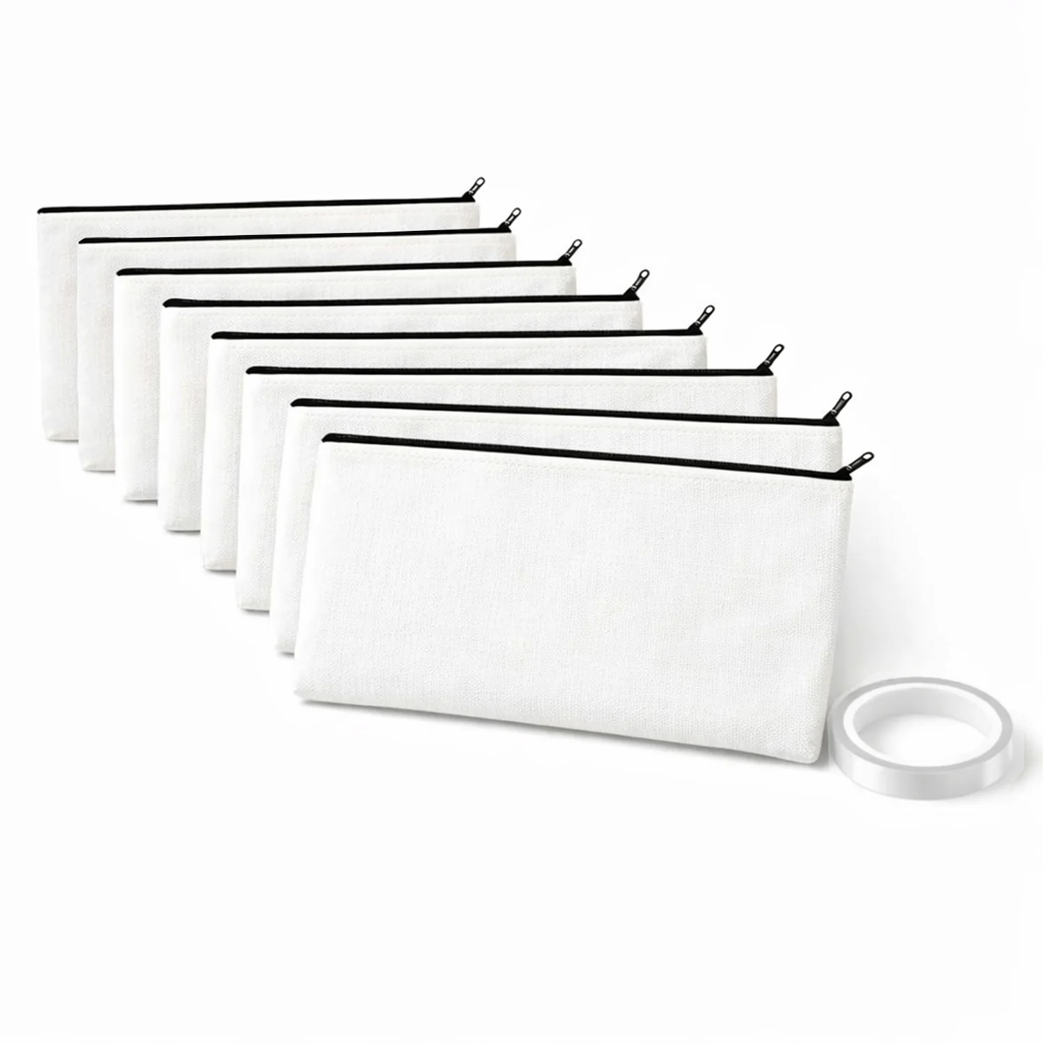 8-Pack Canvas White Sublimation Zipper Pouches with Heat Resistant Tape - Blank Starter Kit for Heat Press And Daily Storage