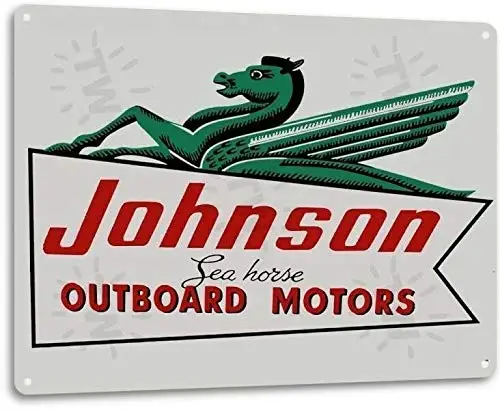 Johnson Outboard Motors Retro Boat Marina Shop Garage Wall Decor Metal Tin Sign 8x12in