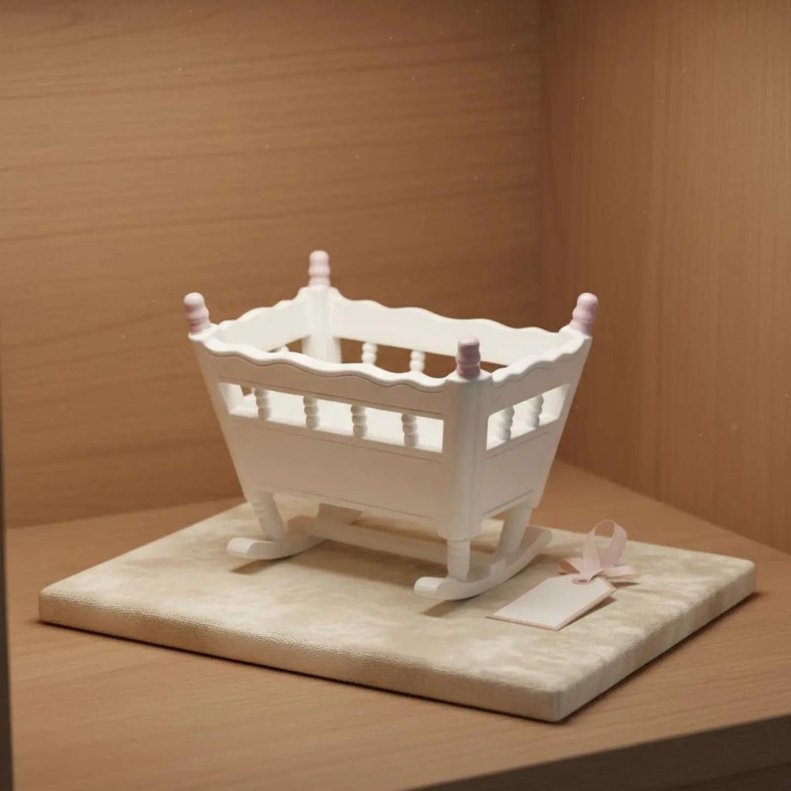 Dollhouse Baby Cradle Detailed Appearance Miniature Baby Cradle Dollhouse Rocking Bed Versatile Decoration