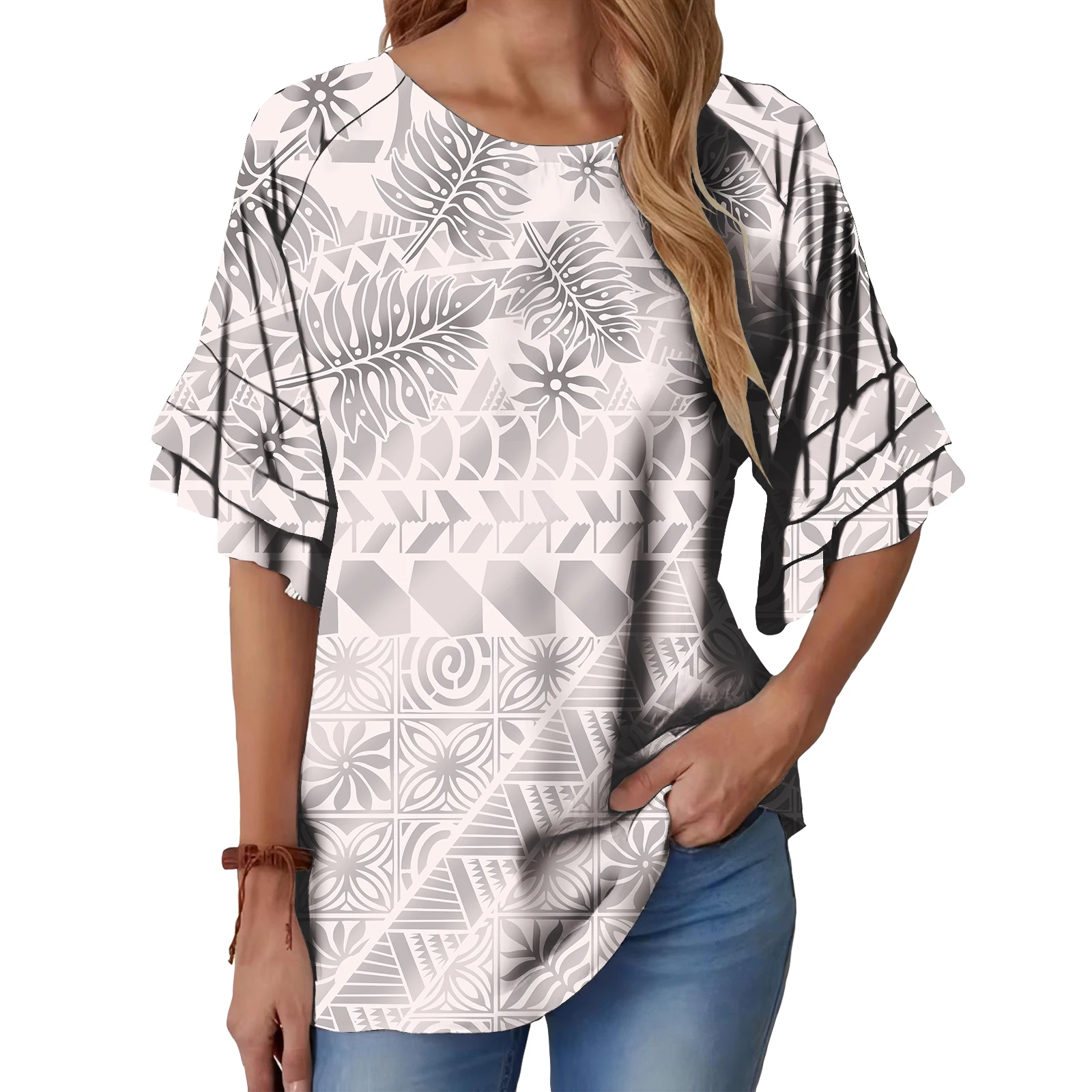 Samoan Fijian Masi Design Women's Plus Size Blouses Summer Ladies Blouses Casual Fashion TattooWomen Tops