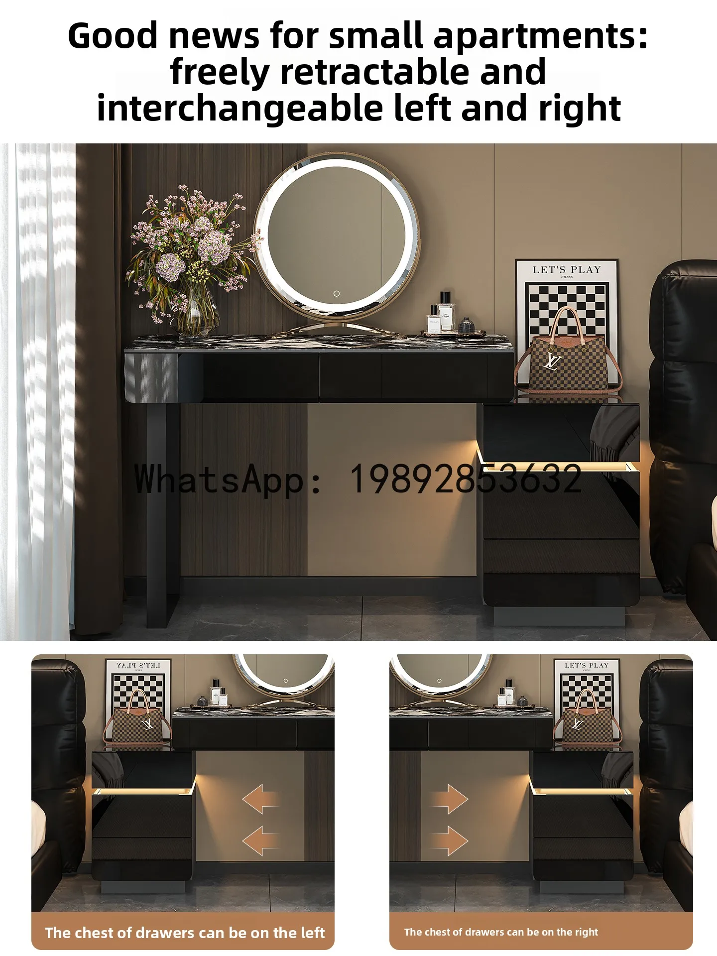 LYY Italian Style Small Dressing  Bedside Cabinet Integrated Bedroom Light Luxury High-end Master  Rock Board Makeup Table