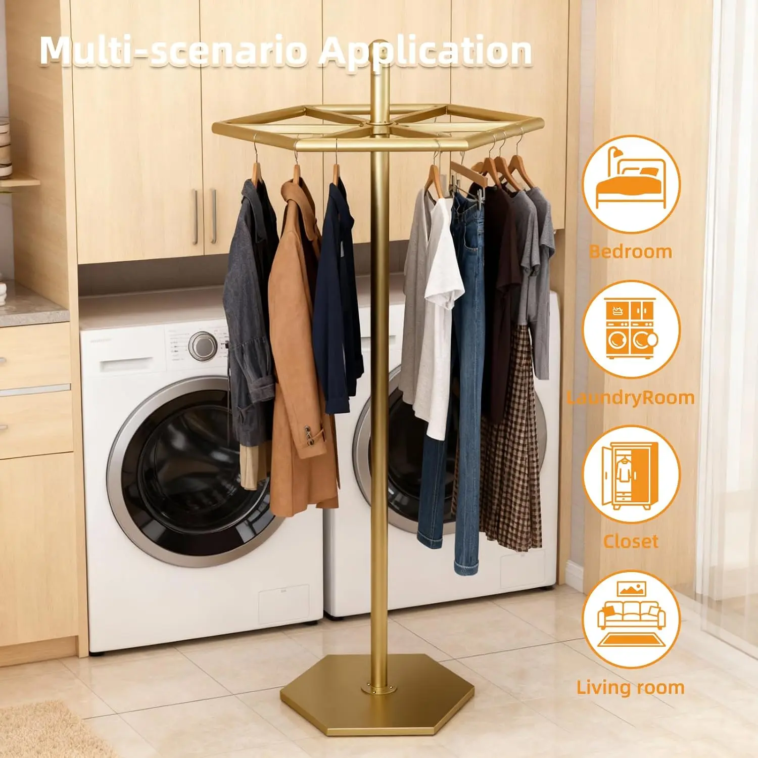 Modern Round Metal Rotating Clothing Rack Floor Standing Clothes Hanging Organizer Display Holder Stand For Retail Boutique Laundry Room Bedroom,