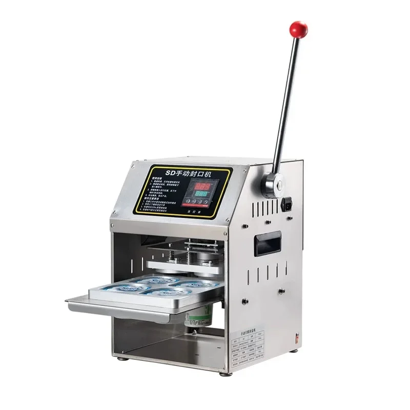 Semi-automatic Manual Cup Sealing Machine, Tabletop Tray Sealer for Plastic Cups Food Containers, Milk Tea Box Sealing Equipment