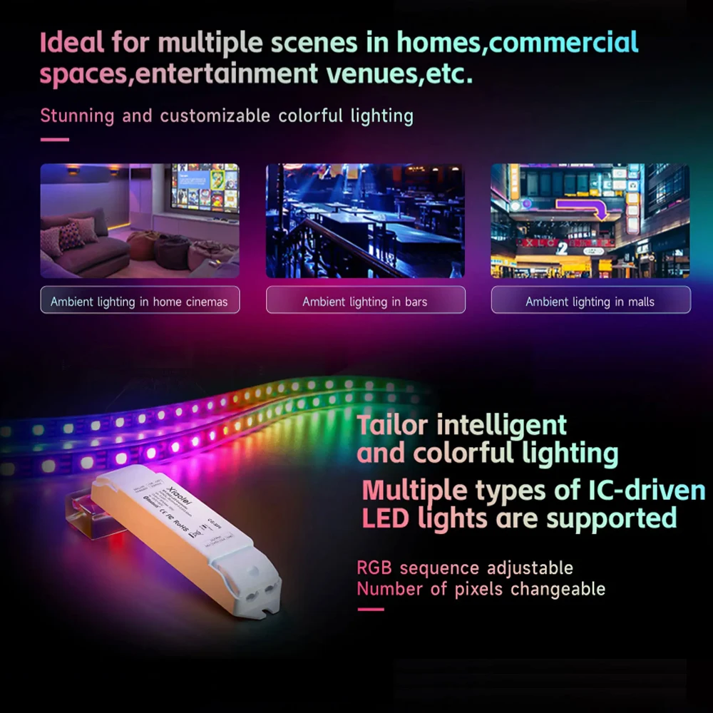 LTECH Pixel RGB LED Smart Controller for WS2811 WS2812 SM16703 Addressable Dream Color LED Strip Pixels Light L-HOME APP Control