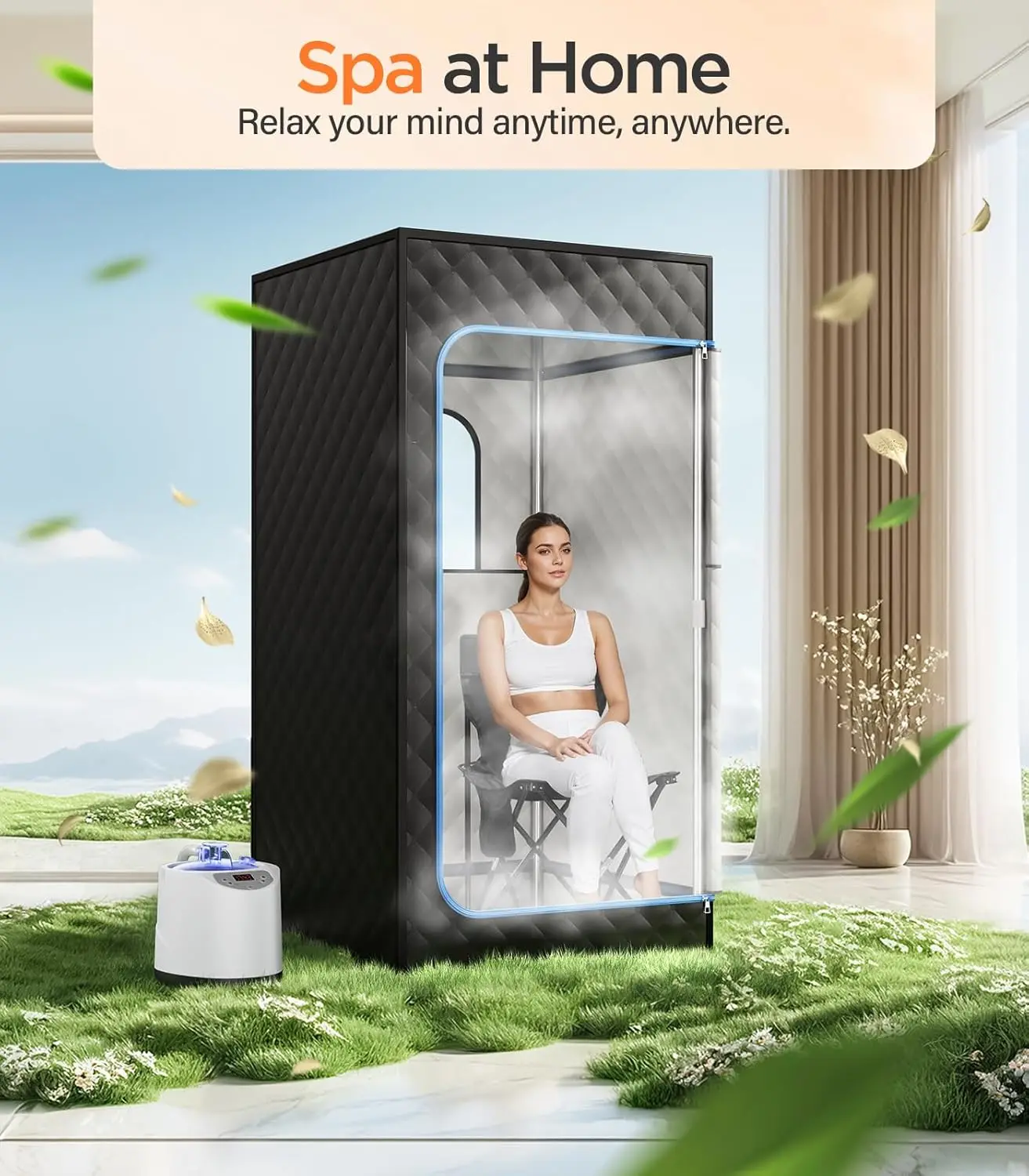 Sauna Box, Portable Sauna for Home, Personal Steam Sauna Tent with 1200W 3L Steamer Heater, 15 Levels, Remote Control, Foldable