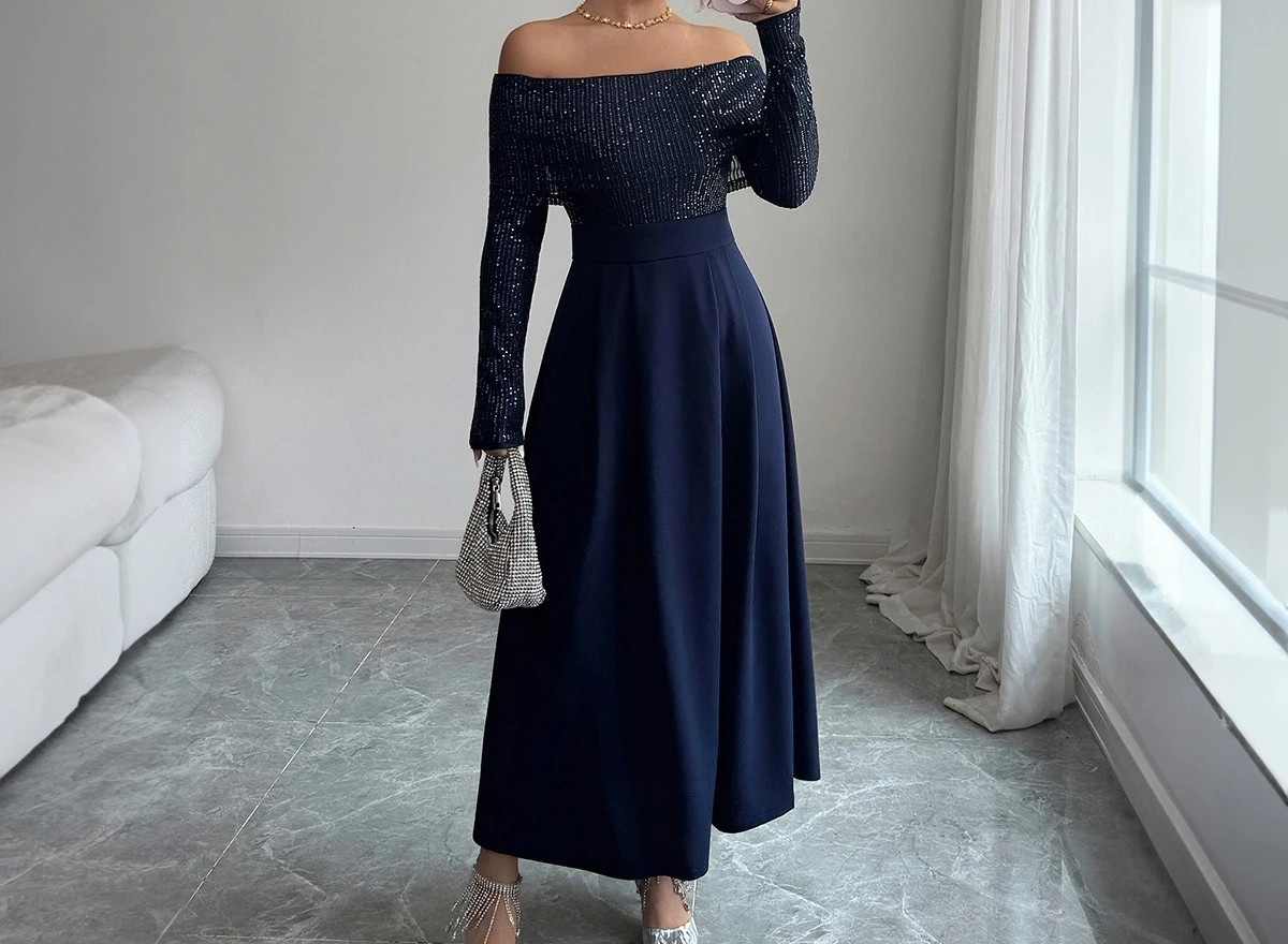 

Elegant Patchwork Long Sleeved Dress Women's Dress Autumn/winter 2025