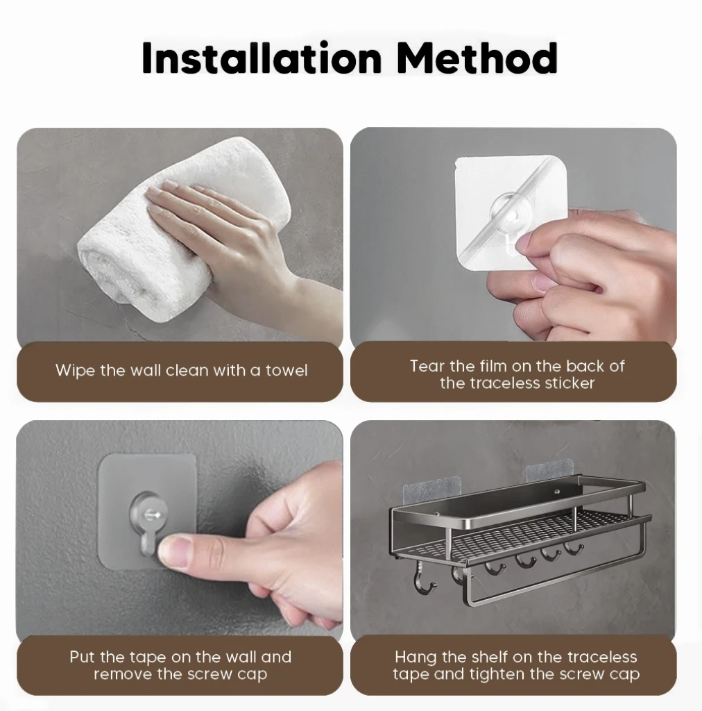 30/40/50CM Punch-Free Bathroom Shelf Shampoo Rack Aluminum Shower Organiser Without Drilling Toilet Shelf Bathroom Accessories