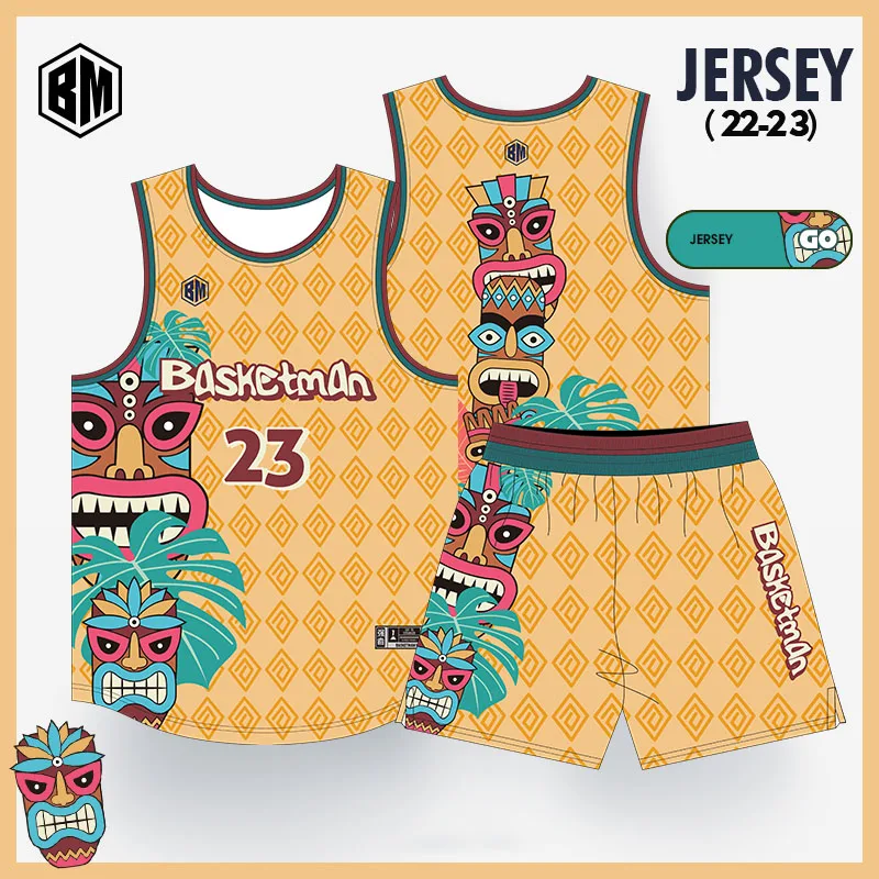 BASKETMAN Basketball Sets For Boys Girls Summer Hawaii Style Customizable Name Number Print Jerseys Shorts Breathable Tracksuits