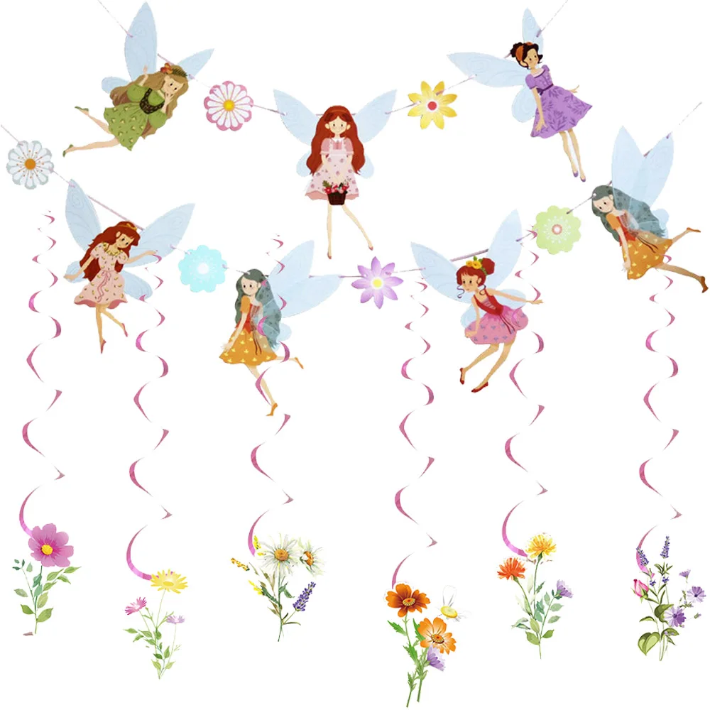 Подвесной декор на тему цветочной феи, баннер, спиральный вихревой детский день рождения для девочек, украшения для детского душа, принадлежности