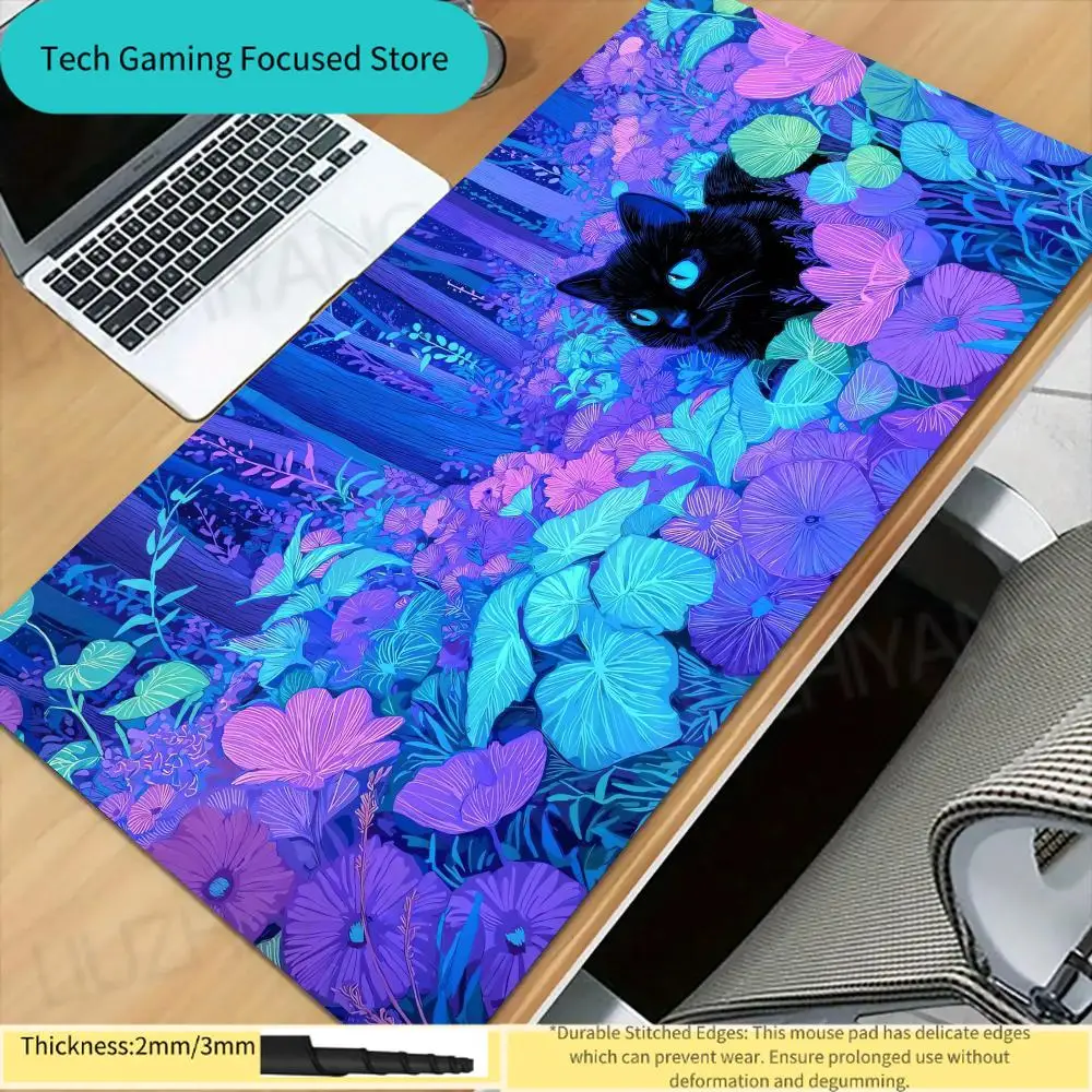 

Милый мультяшный коврик для мыши с черной кошкой, большой офисный коврик для клавиатуры, коврик для геймерского стола, аксессуары для компьютерного стола, длинный коврик для мыши