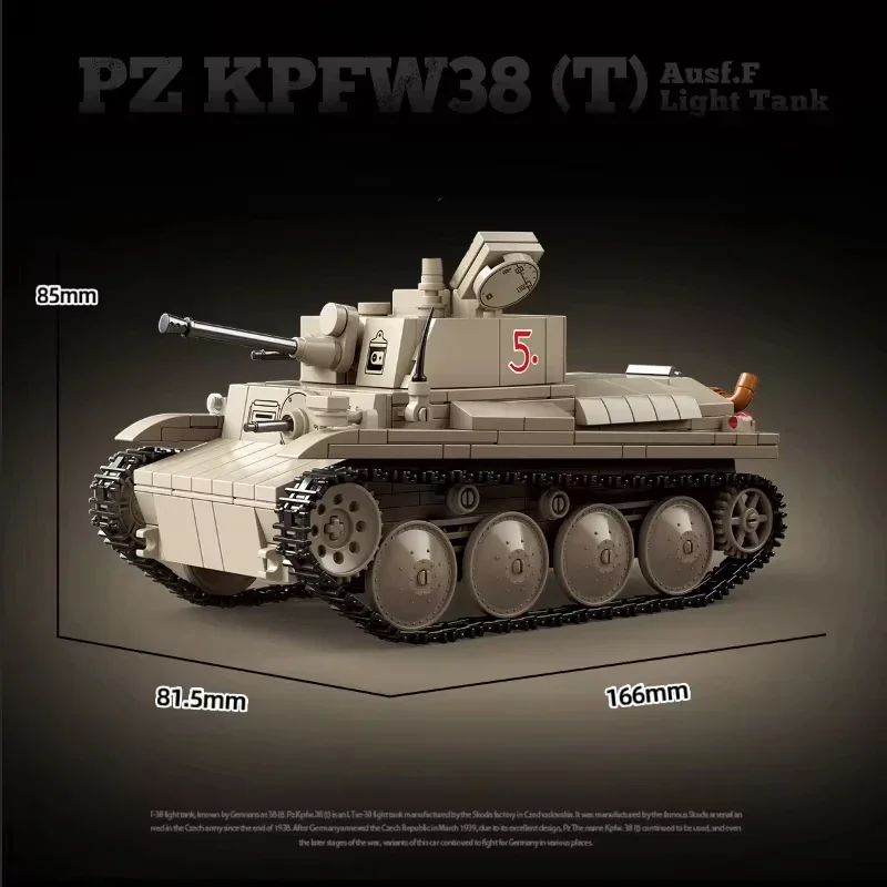 Military World War II PZ.KPFW 38T Type-F Tank Building Block Toy Collection Model Children For Christmas And Birthday Gifts