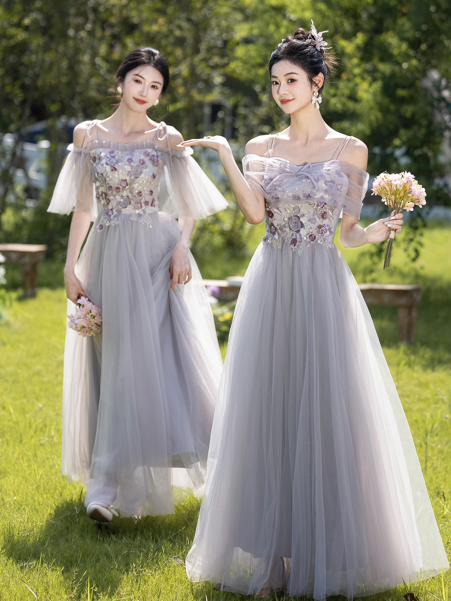 

ey Maidsmaid Dr Wedding Gown Simple Ele Me Skirt Korean Sle Flower Embellied mid Waist Long Evening Gown