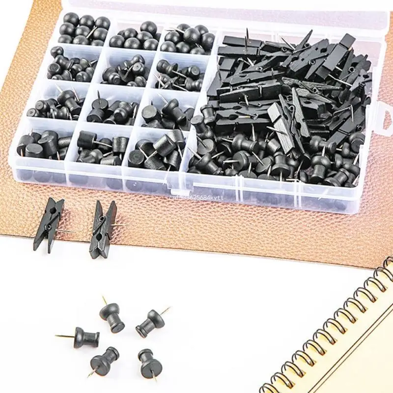 230Pcs Wooden Push Pins Black Cork Nails Tacks Push Pins Soft Woodworking Nails for Cork Board Office Map Marking Dropship