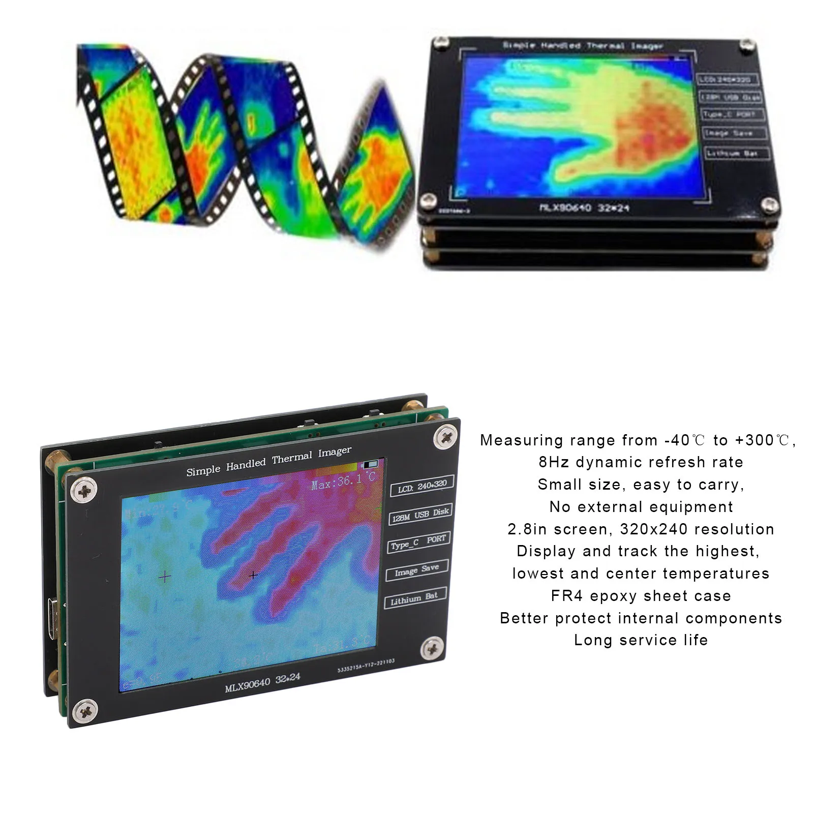 Thermal Imager Infrared Camera Digital Handheld Portable Multifunctional 2.8in LCD Screen