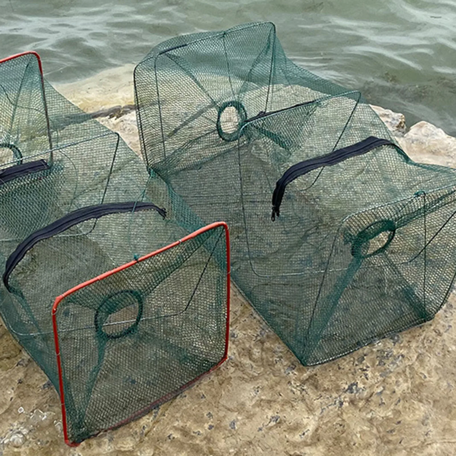 Zusammenklappbare Fischfalle, faltbarer Fischkäfig, Wurfnetz, feinmaschige Falle für Krabben, Garnelen, Krebse, Outdoor-Nylonnetz-Angelzubehör – Detail 6
