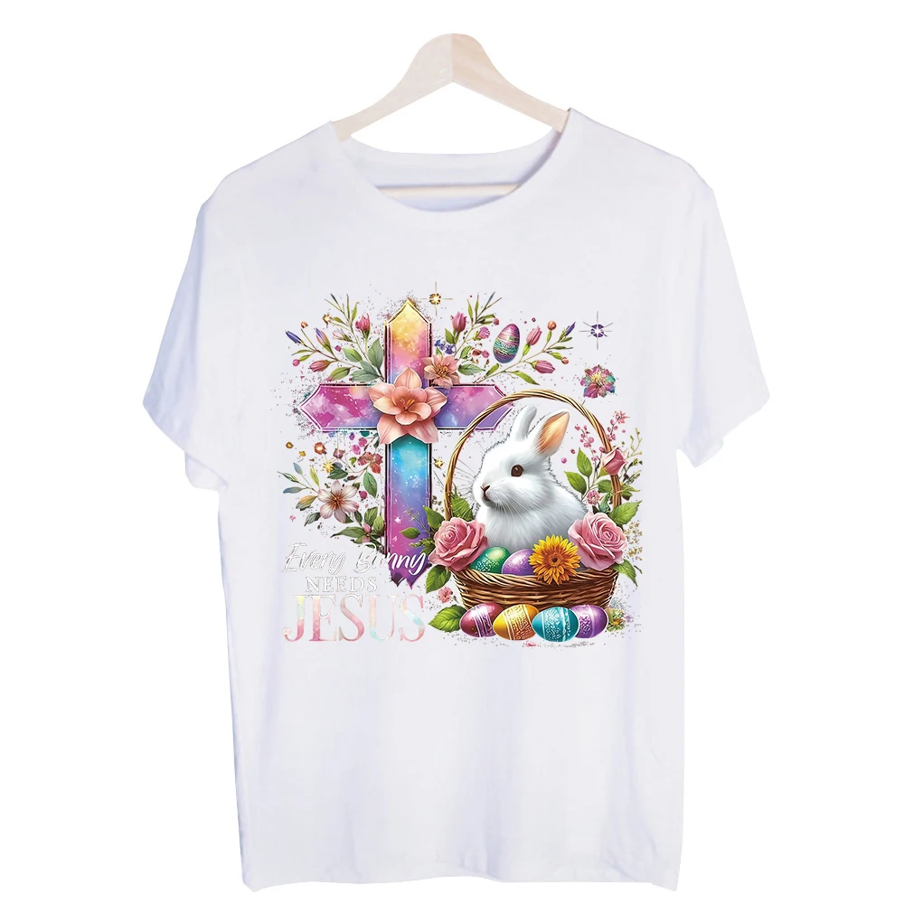 Men's Easter Bunny and Cross Graphic Tee, Short Sleeve Crew Neck T-Shirt for Spring Casual Outfits