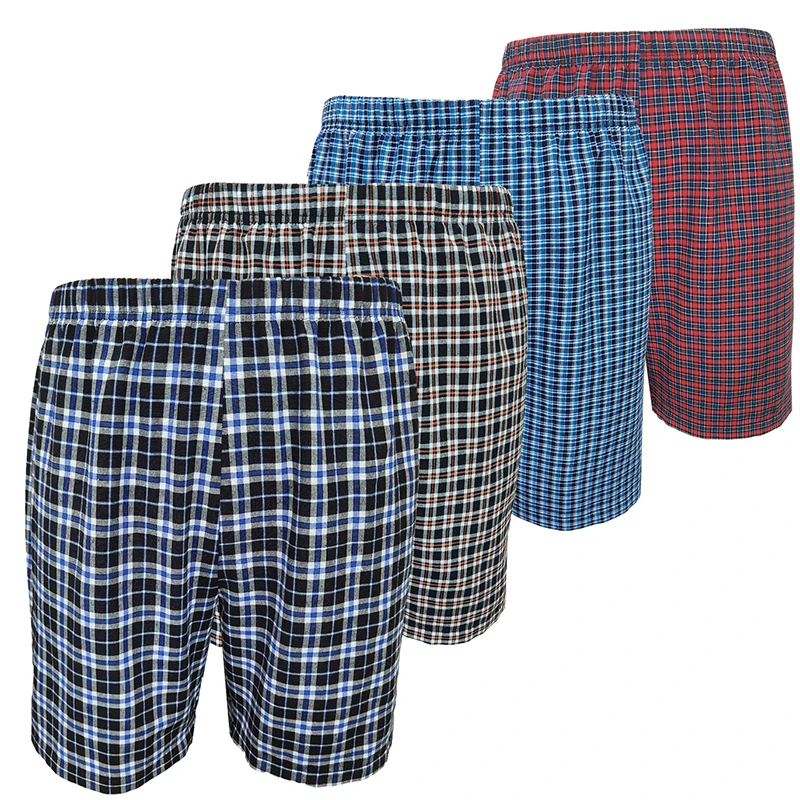 Men\'s colour weave plaid fashion leisure home rubber waist shorts four sets of thin loose plaid comfortable pajama trousers