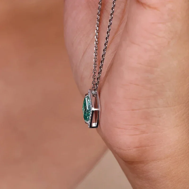 CAOSHI Green Color Pendant Necklace for Women with Rhombus Shape Shining Cubic Zirconia Fashion Style Wedding Engagement Jewelry