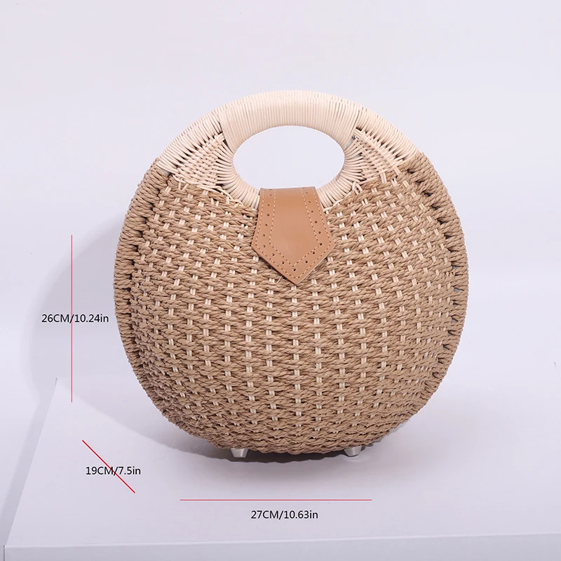 

Natural Rattan Bag Women Handwoven Round Shell Straw Beach Bag Summer Bohemian Top Handle Handbag Travel Tote Outdoor